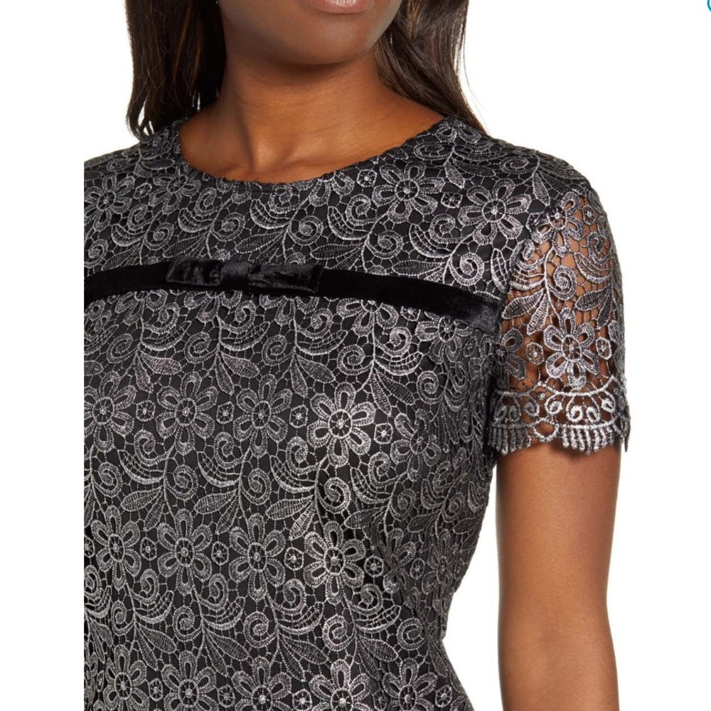 Karl Lagerfeld Paris Metallic Lace Cocktail Dress - Picture 4 of 8